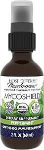 Host Defense MycoShield Throat Spray - Immune Health Support - Dietary Mushroom Supplement with Chaga, Reishi, Turkey Tail &amp; More - On-The-Go Immune Support - Peppermint, 2 fl oz (142 Servings)*