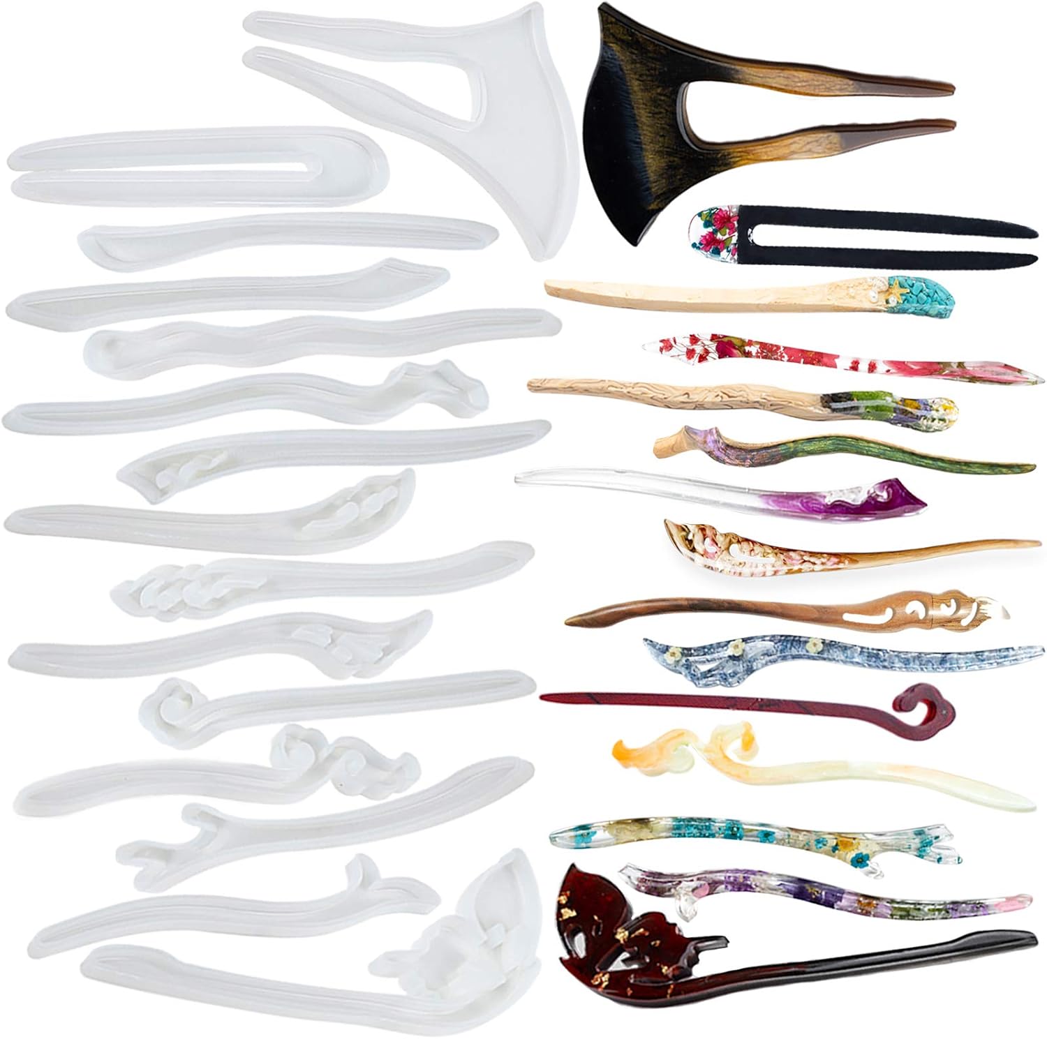 Hair Sticks Epoxy Resin Silicone Molds Set 15-Count Height 5.3-7.2inch