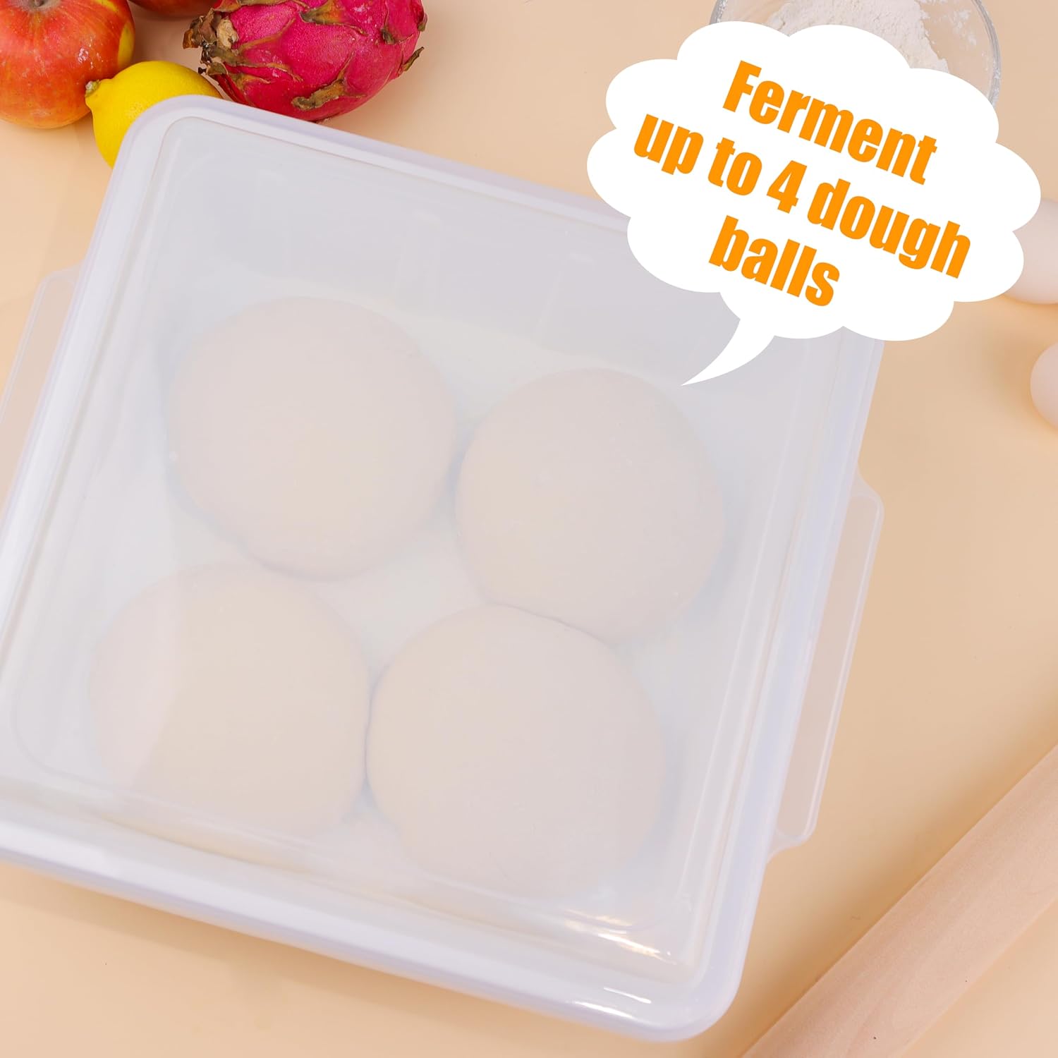2 Packs Pizza Dough Proofing Box Tray, Home Pizza Dough Containers, Stackable Pizza Storage Container, 1.6 Gal Durable Dough Tray for Pizza, BPA Free, Dishwasher Safe, 12" x 12" x 3.5" (White)