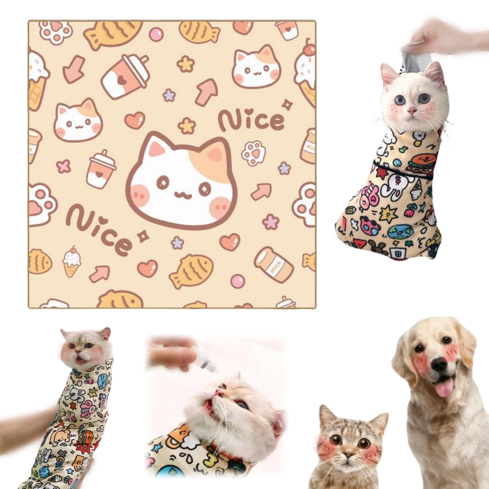 Knubbuf Cat Wrap for Cutting Nails, Cat Comfy Wrap, Cat Grooming Wrap, Self-Adherent Restraint Wrap, Multifunctional Pet Tool - Anti-Bite, Anti-Scratch, Anti-Escape (B, 45 * 45cm)