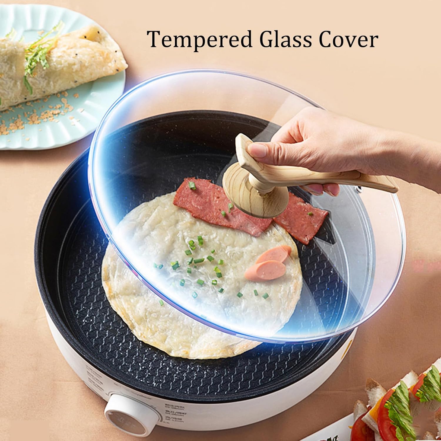 1300W Electric Skillet Family Size,Portable Nonstick Cooker,Non-Stick Electric Skillet,Deepening The Large Diameter,Easy to Clean,for Restaurant Households