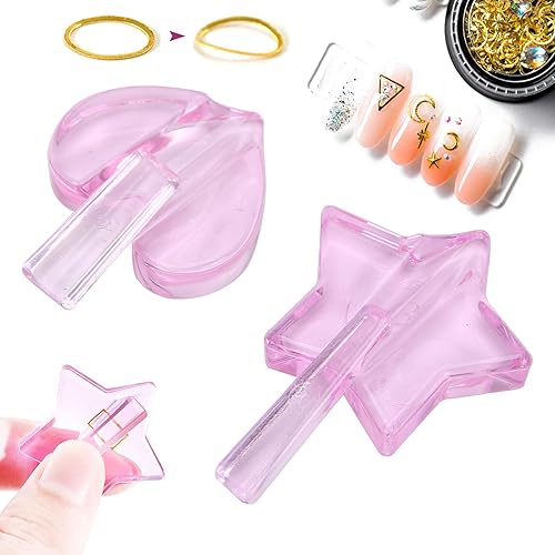 Miniatura 6 de Herramienta de manicura de doblado de marco de metal con forma de corazón de estrella, 2 piezas profesionales de arte de uñas en relieve,