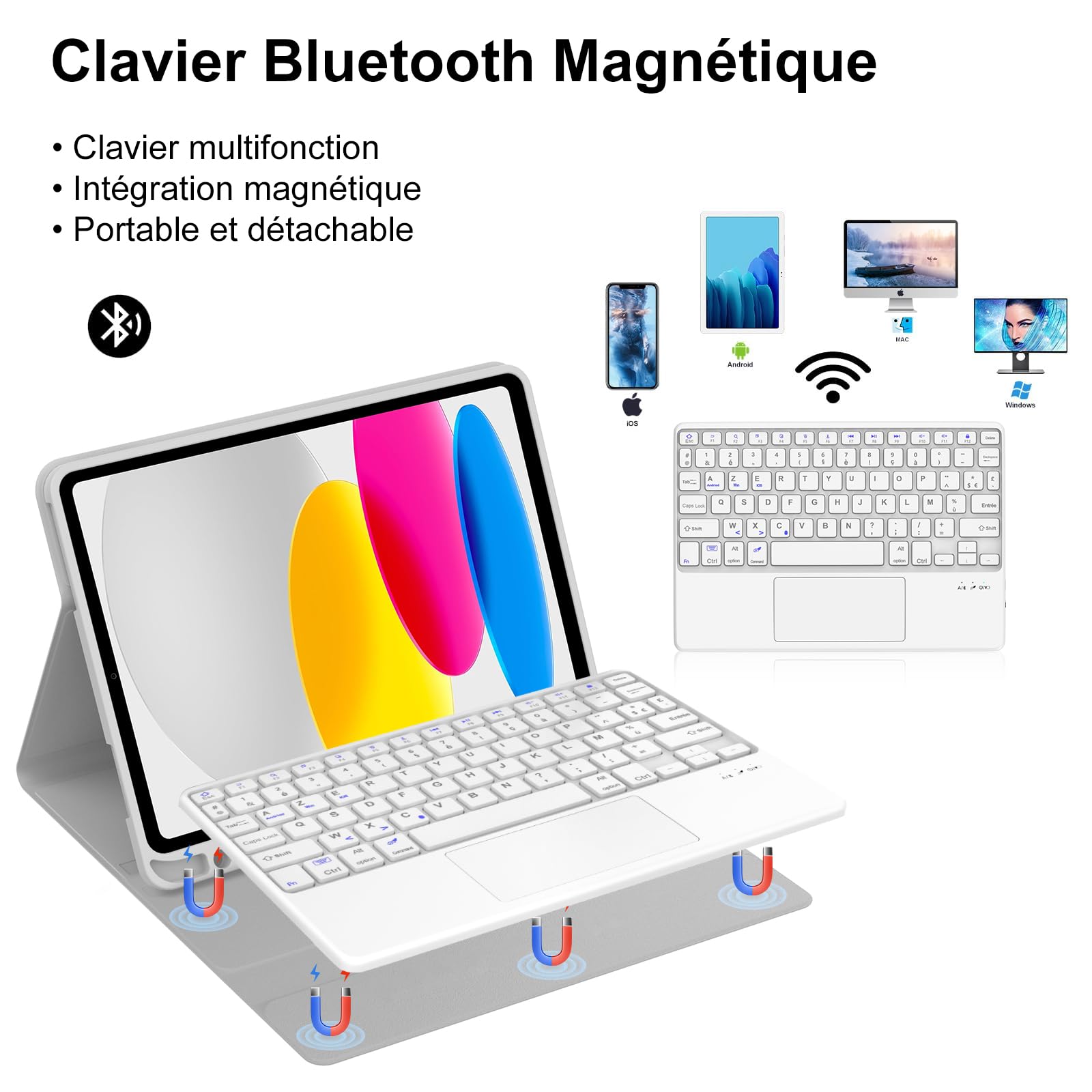 Carcasa teclado con teclado táctil para iPad A16 de 11ª generación 2025/10ª generación 2022, funda de teclado Bluetooth desmontable con soporte para lápiz para iPad 10/11ª Gén de 10,9/11 pulgadas