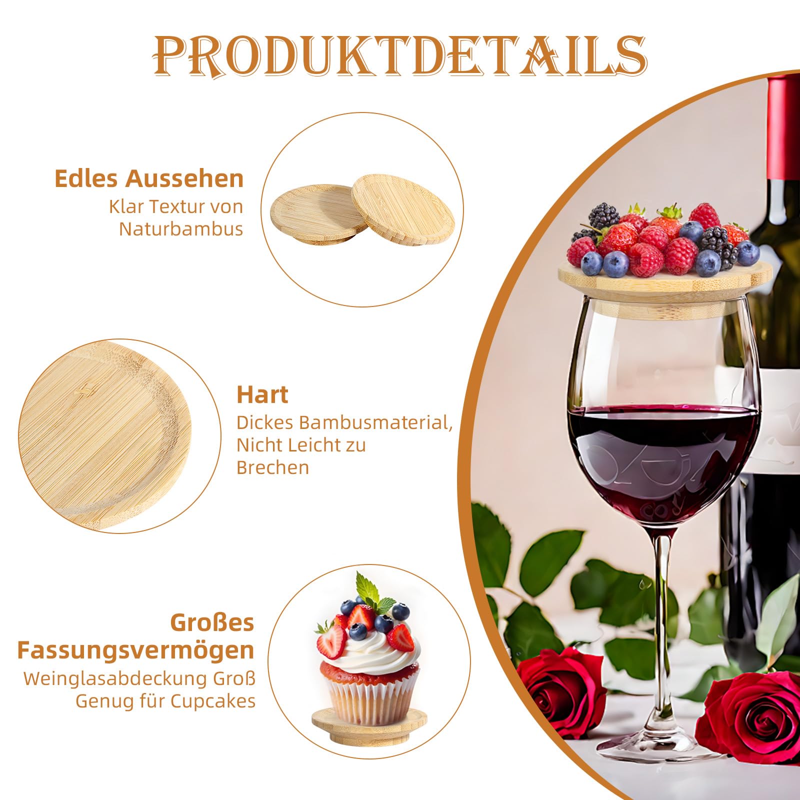 10er-Set Weinglas-Deckel mit Snack-Funktion in Gelb – Vielseitiger Holzdeckel für Gläser als Servierplatte, Aus Bambus, Doppelfunktionsuntersetzer Für Party, Garten & Festliches