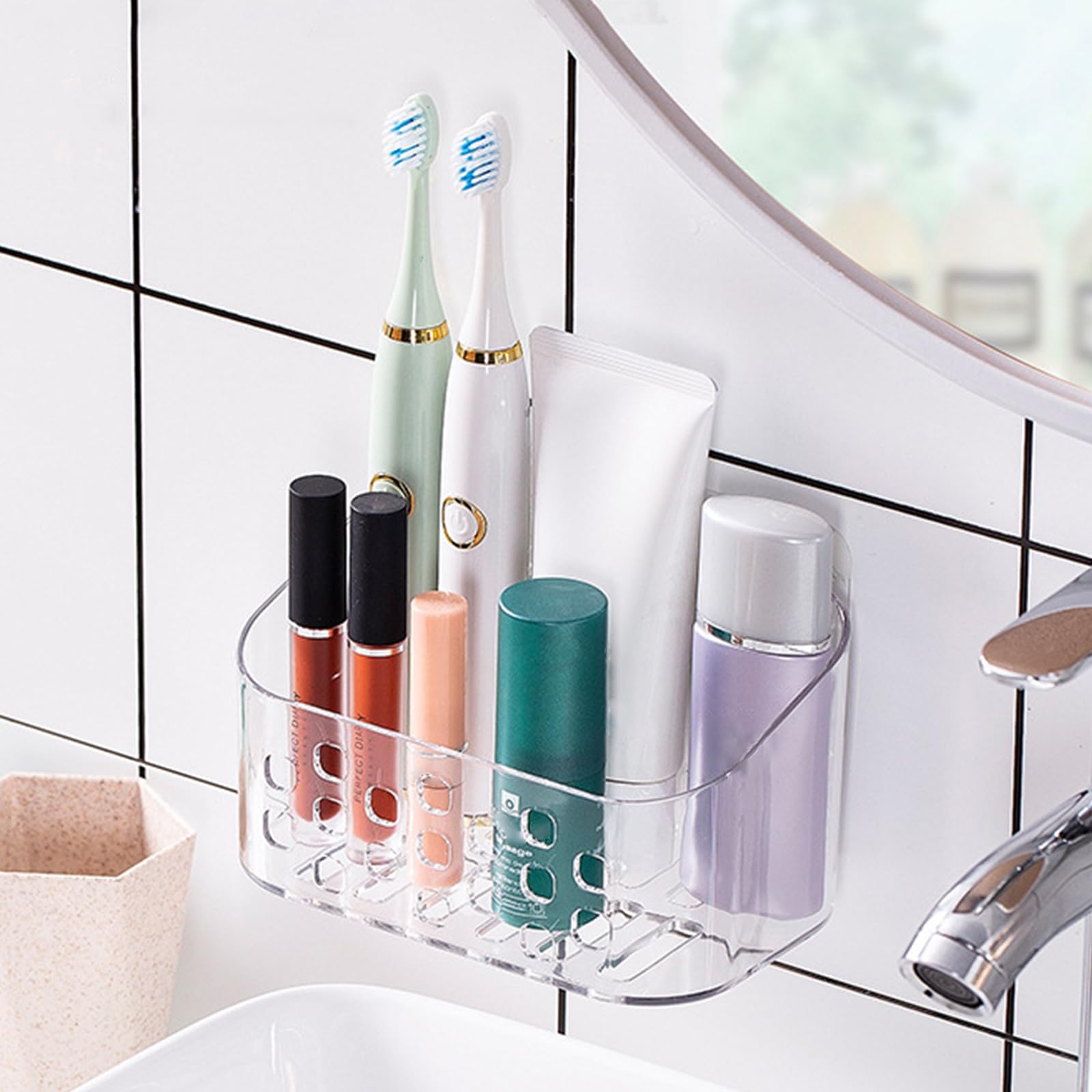 APBEAM Mensola for Doccia in plastica Trasparente for Bagno, Senza Foratura, Organizer da Parete, mensole portaoggetti con Ventosa/e (Color : L