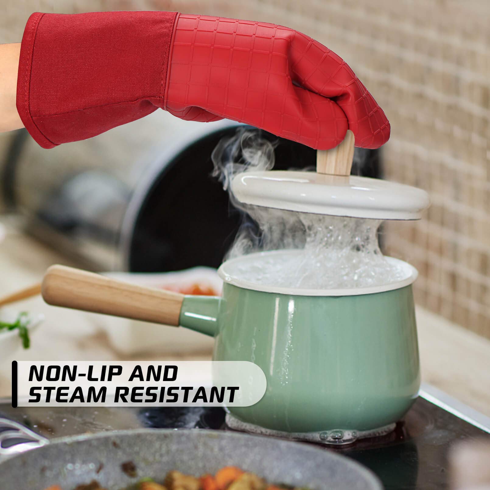 HOMWE Manoplas de horno de silicona y soportes para ollas para cocina y horneado, juego de 4 manoplas de cocina resistentes al calor, con agarre antideslizante y texturizado