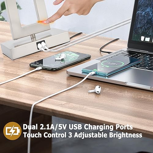 Miniatura 10 de Juego de 2 lámparas táctiles negras de 22 pulgadas con 2 puertos USB, lámparas táctiles regulables de 3 vías para mesita de noche de dormitorio,