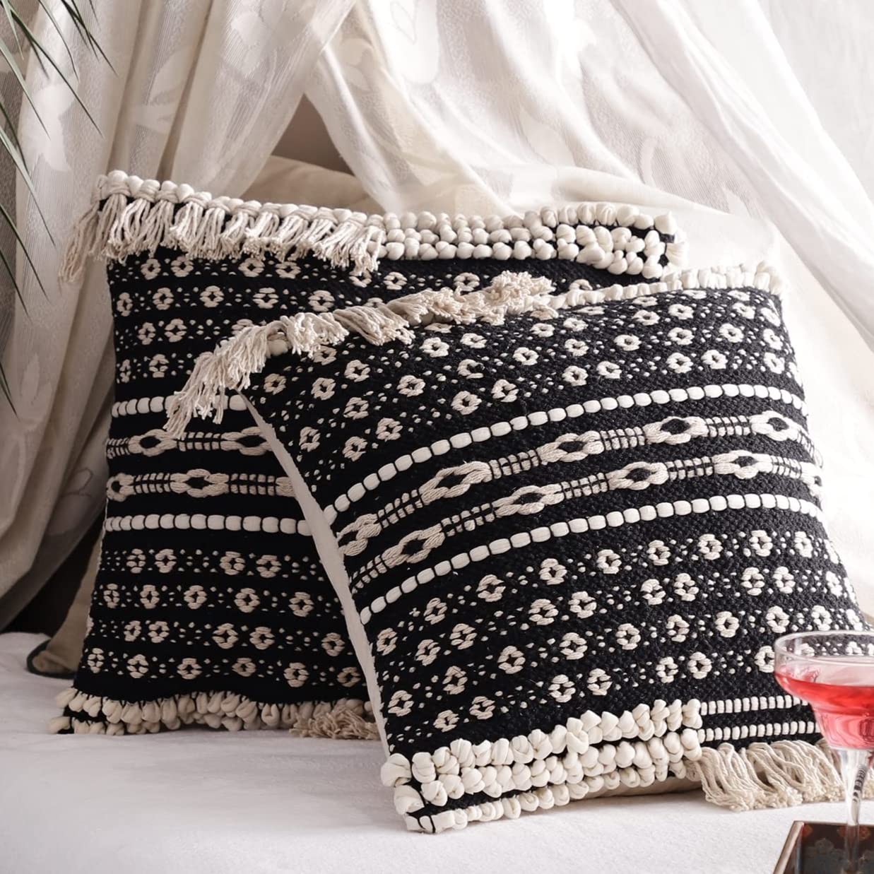 Amazon.com: Oparun Box Set of 2 Boho Throw Pillow Covers for Couch, 18 ...