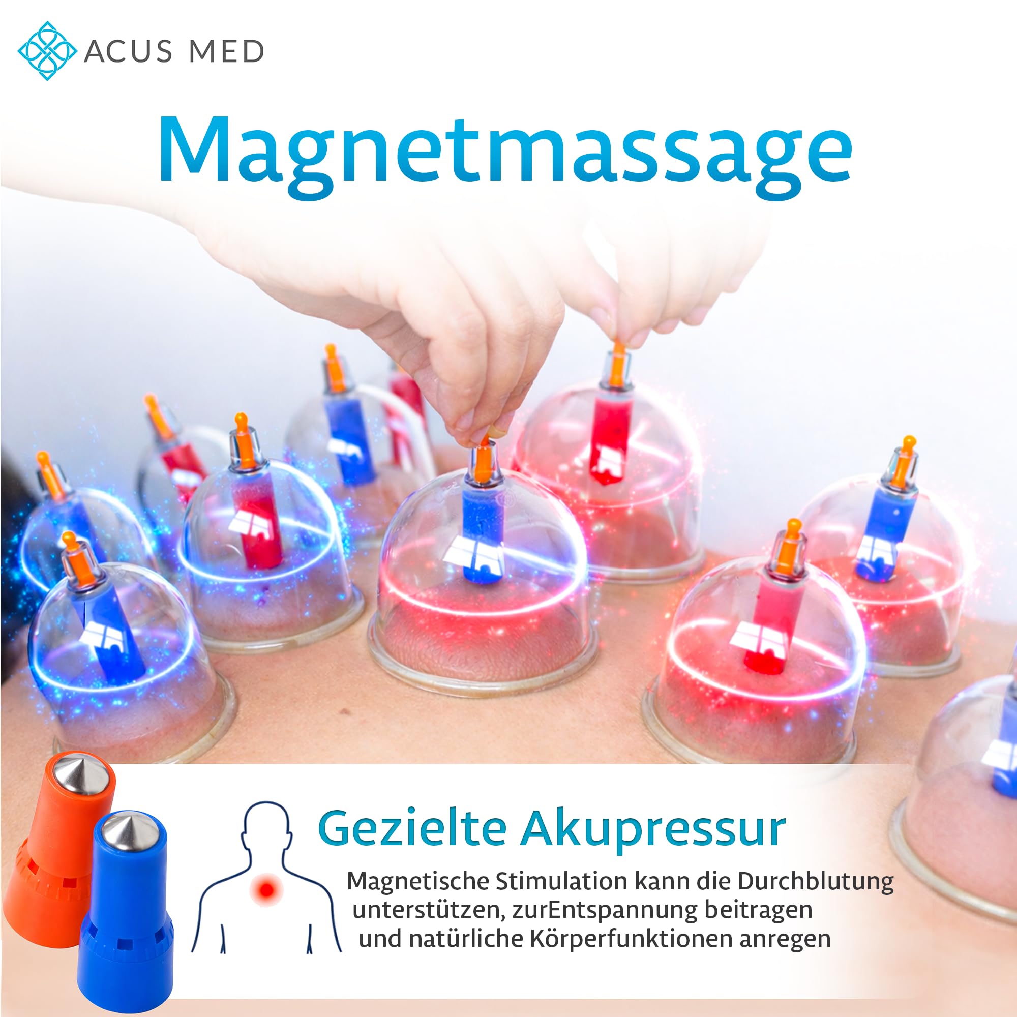 Schröpfgläser Set mit Vakuumpumpe 12 Stück - Schröpfset mit 6 Therapiemagneten - für Gesicht und Körper zur Gegen Cellulite, Spannung und Entspannen Muskeln