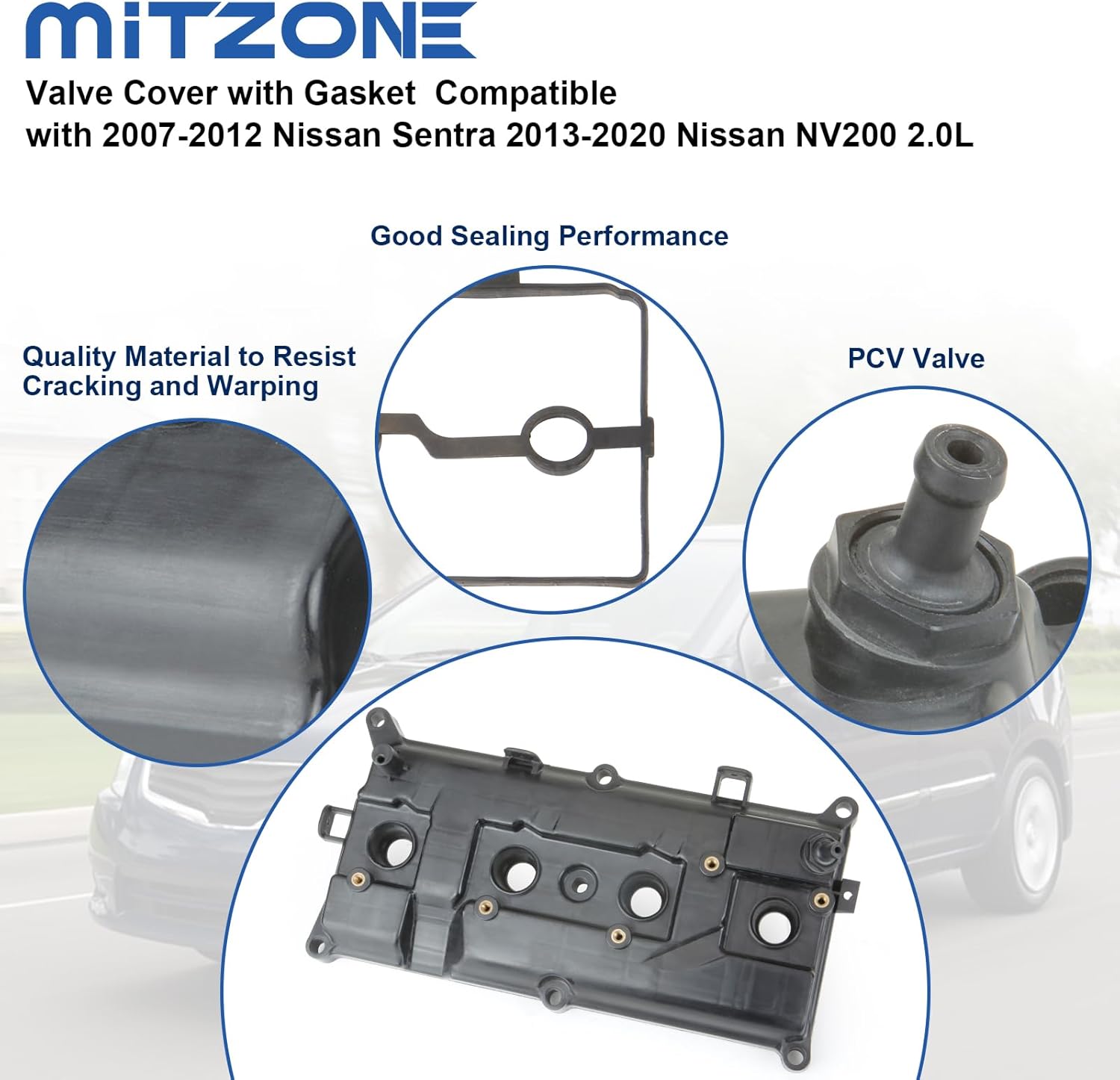 MITZONE Valve Cover with Gasket Compatible with 2007-2012 Nissan Sentra 2013-2020 Nissan NV200 2.0L Repalce 13264-ET00B 13264-ET000 13264-ET00A