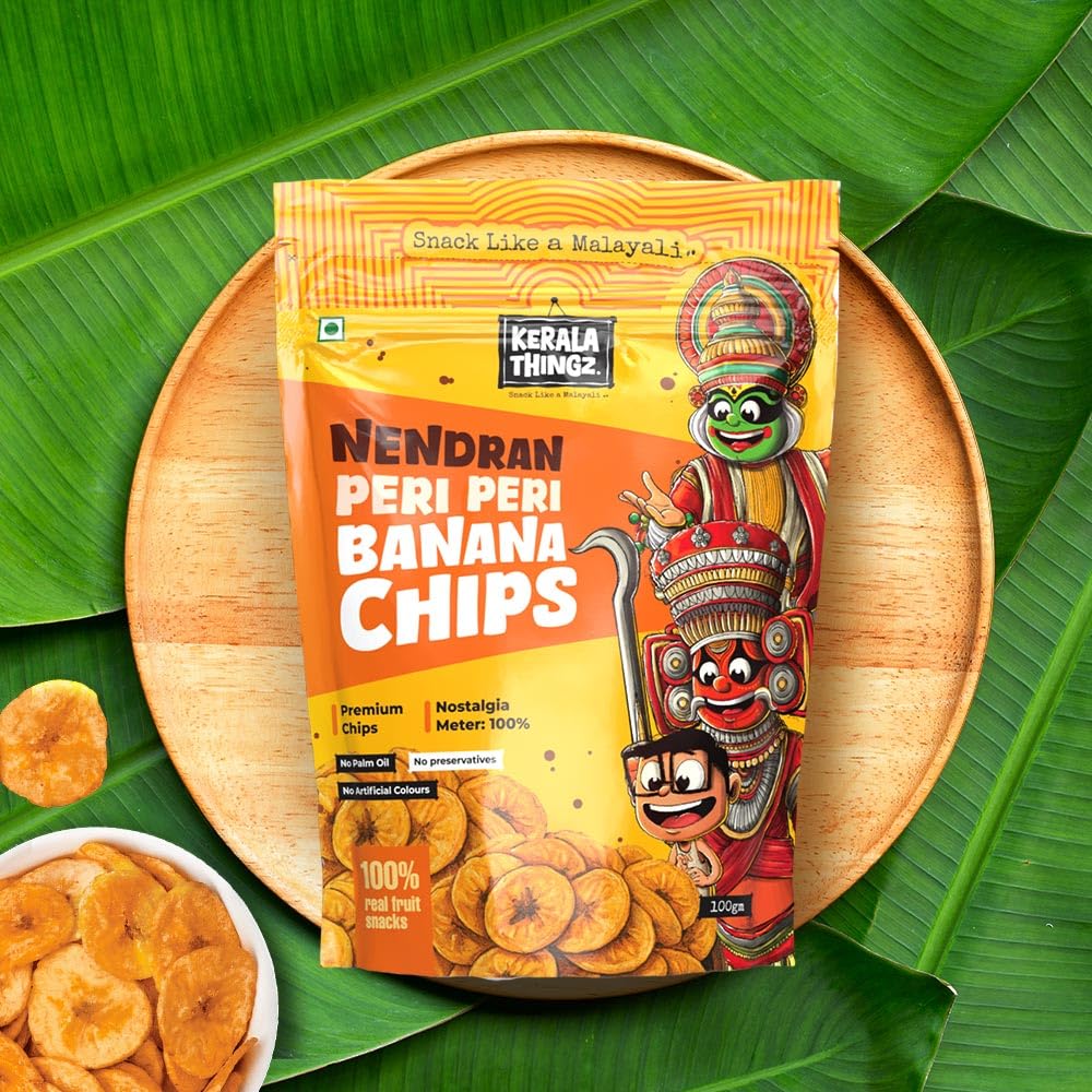 Kerala Thingz Nendran Banana Chips - 200g Peri Peri | Traditional Kerala Snack | Premium, Crunchy & Healthy | No Palm Oil, No Preservatives, Gluten Free, No Added Sugar, No Artificial Colours
