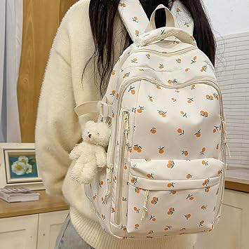 Coquette Strawberry Backpack, Cute Floral Cherry Backpack for Teen Girls, Aesthetic Preppy Pink School Bag (Cherry)