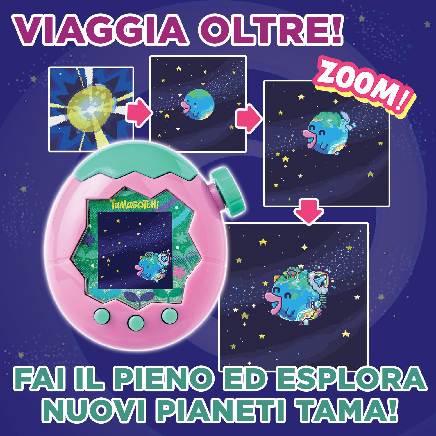 TAMAGOTCHI Bandai Paradise Acqua - Animale Virtuale da accudire Giocattolo Interattivo in italiano, rotella di zoom - Modello Acqua Blu - Giocattolo per Bambini dai 6 anni in su - 43422