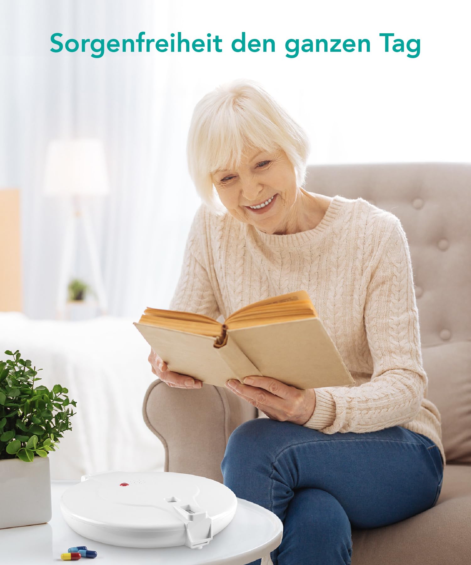 TabTime automatischer Tabletten-/Pillenspender mit Erinnerung, transparenter Deckel, verschließbar mit Zeitschaltung, ideal für Alzheimer- und Demenzpatienten, mit Dosierungsringen auf Deutsch