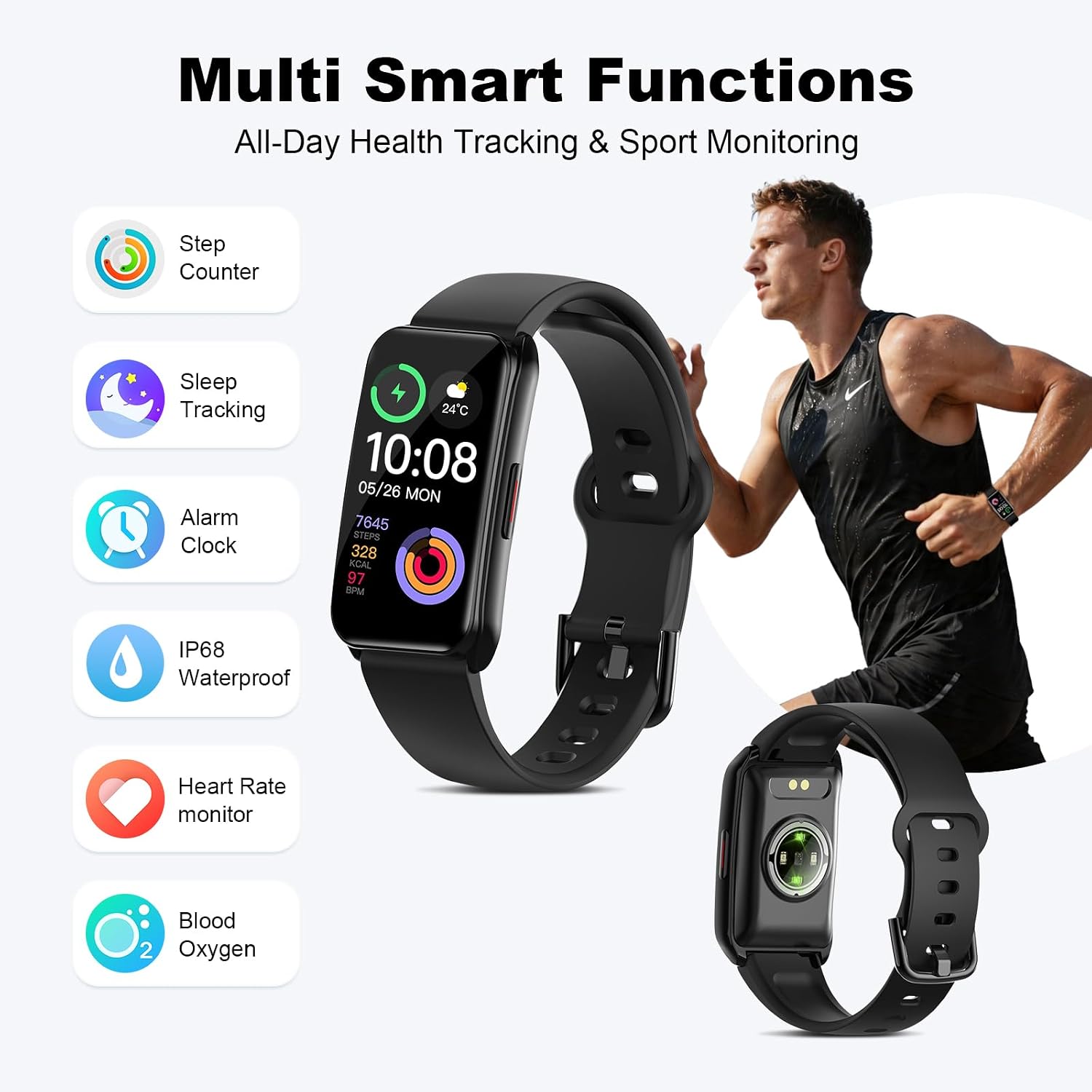 Choiknbo Fitness Tracker Watch with 24/7 Heart Rate, Blood Oxygen, Sleep Monitor, Activity Trackers with Step Counter Calorie Pedometer Watch for Women Men, IP68 Waterproof