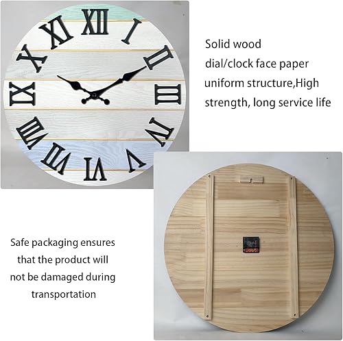 Miniatura 6 de Relojes de pared de madera maciza para decoración de sala de estar, reloj de pared rústico de 16 pulgadas, funciona con pilas, reloj de pared