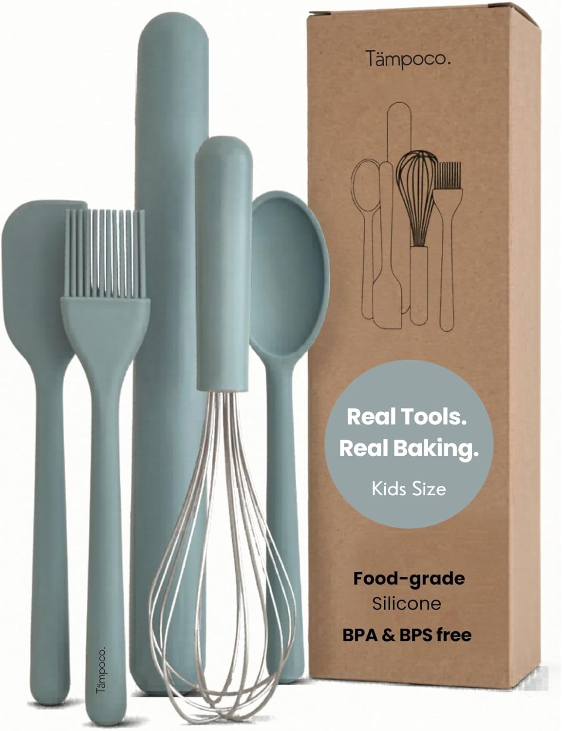 Tampoco Real Kids Cooking & Baking Set – Montessori Kitchen Tools for Real Cooking with Food-Safe Silicone Utensils – Functional & Fun Gift for Young Chefs