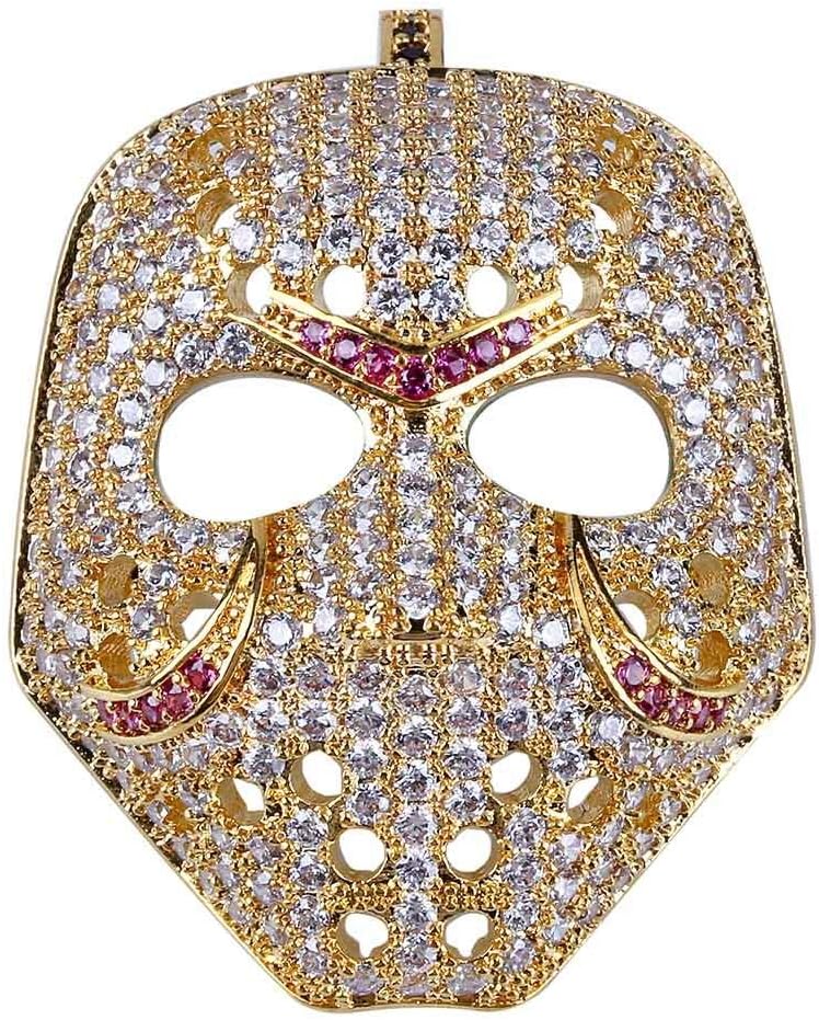 Retro Baseball Mask Pendant Iced Out Bling CZ Diamond Chain Individual Hip Hop Necklace