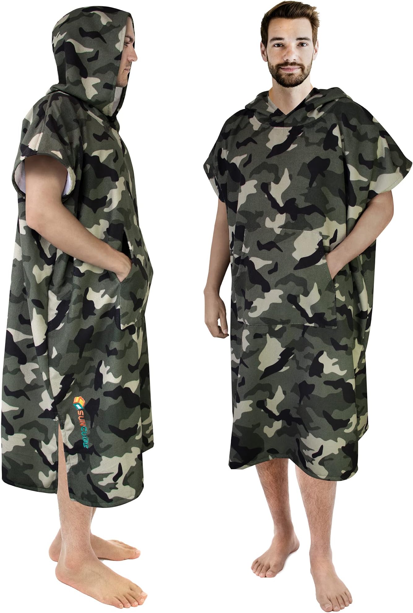SUN CUBE Surf Poncho Changing Robe with Hood | Absorbent Quick Dry Microfiber Wetsuit Changing Towel with Pocket for Surfing Men Women