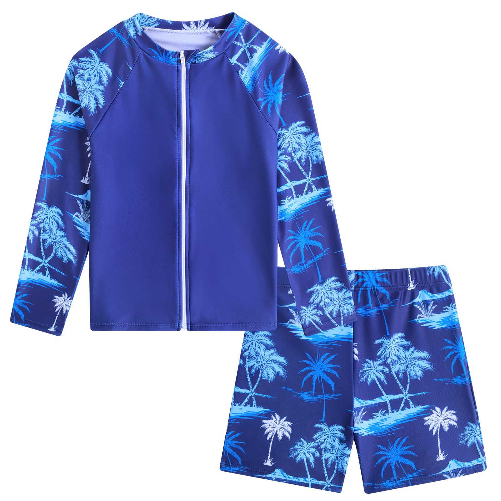 SunFocus Boys Zipper Rash Guard Sets UPF 50+ with Short 3-9 Years