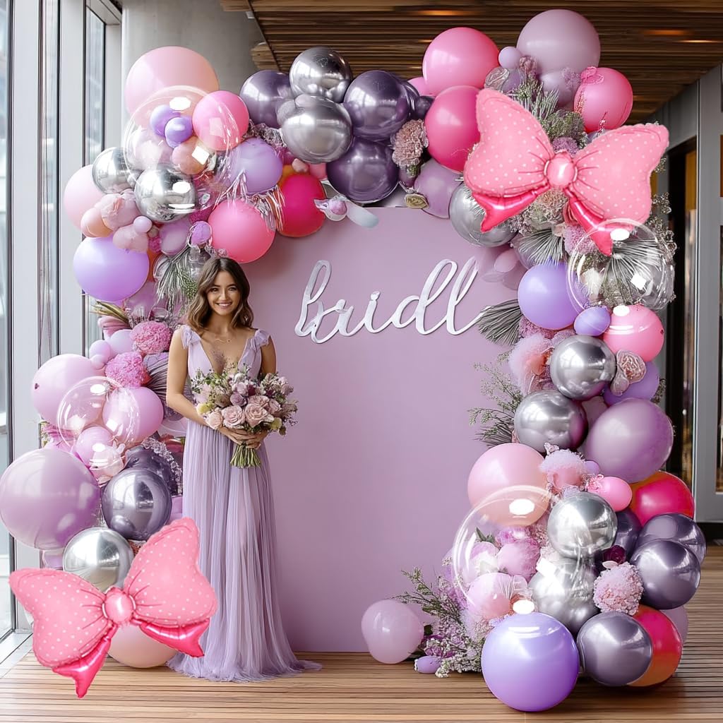Pearl Purple Pink Balloon Arch DOUBLE STUFFED Hot Pink Purple Balloons for Birthday Baby Shower Wedding Bridal Engagement Party Decorations