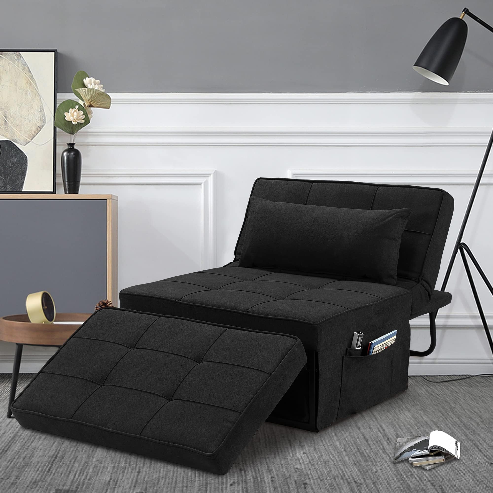 Saemoza Sofa Bed, 4 in 1 Multi Function Folding Ottoman Sleeper Bed with Storage Bag, Modern Convertible Chair Adjustable Backrest Sleeper Couch Bed for Living Room,Towel Fabric