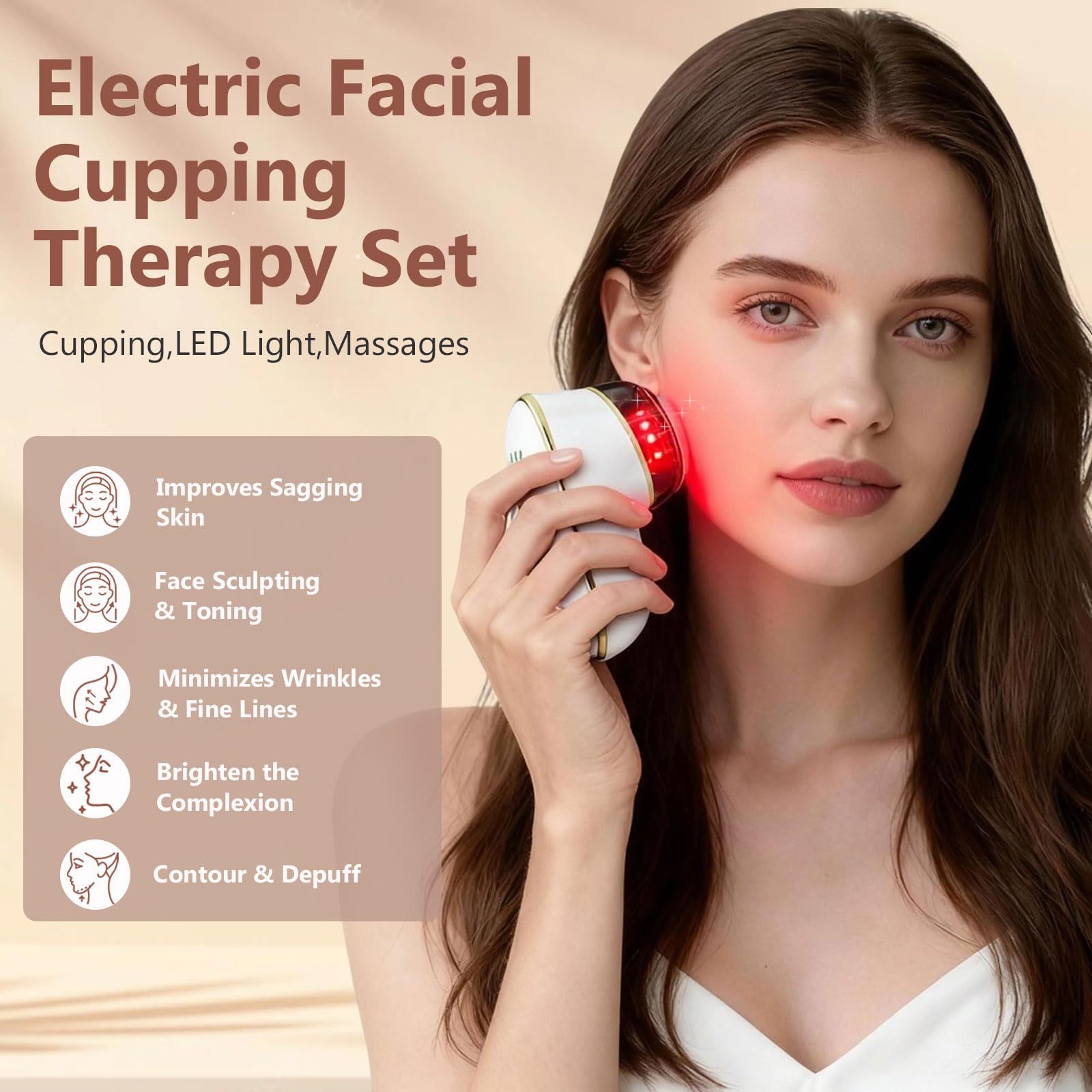 Juegos de terapia de ventosas faciales eléctricas, masaje facial Gua Sha 3 en 1, masajeador de drenaje linfático para cara, 7 colores reafirmantes, herramientas faciales suavizantes (blanco)