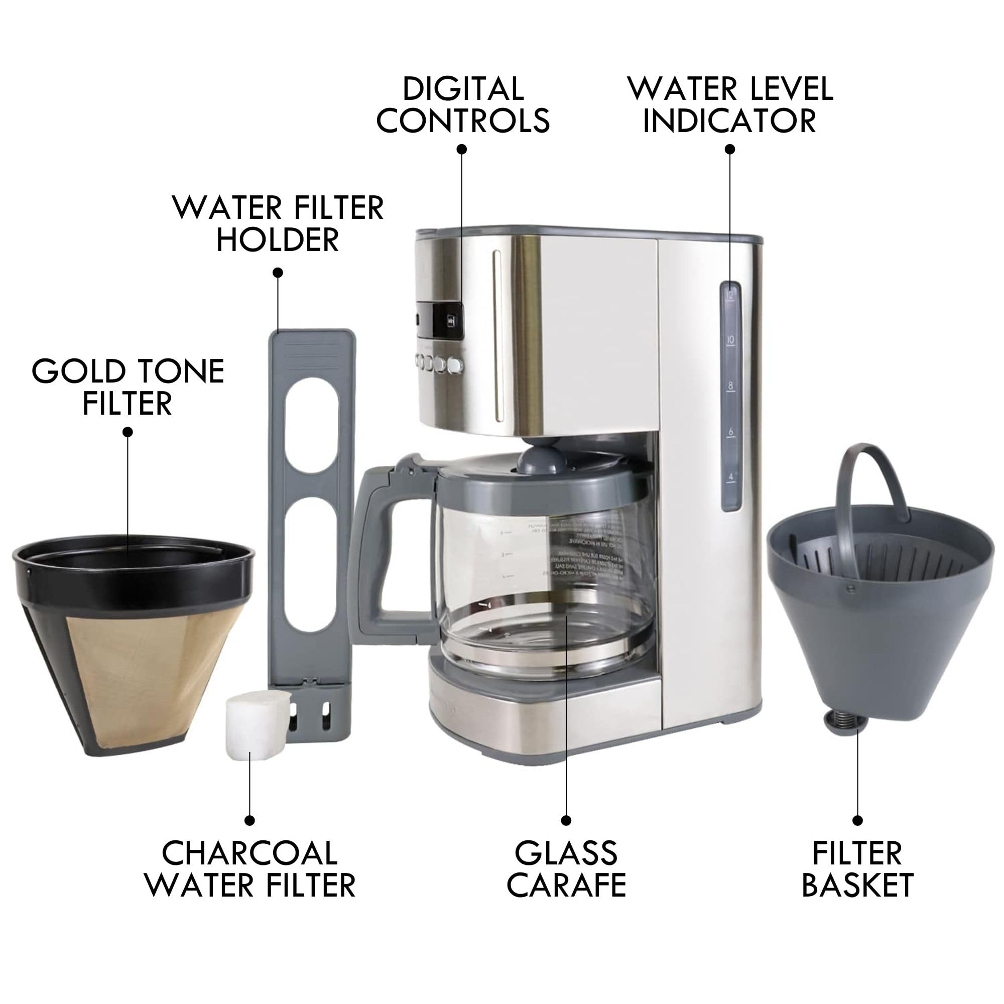 Koolatron Kenmore Elite Drip Coffee Maker - 12-Cup Programmable Coffee Machine With Glass Pot, Pause and Pour, Auto Shut-Off, Large Water Reservoir, Reusable Filter, Dishwasher Safe Carafe