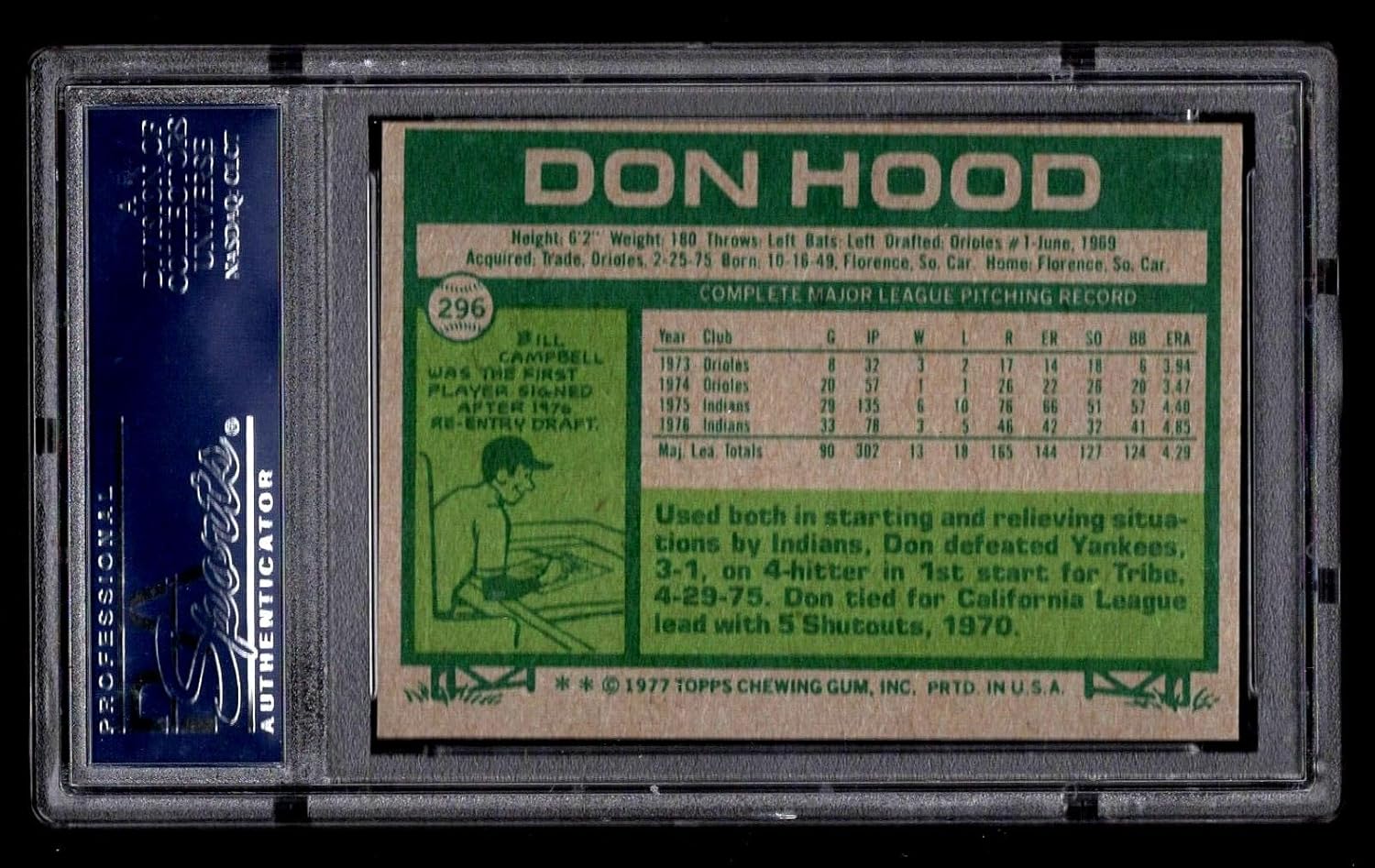 Don Hood 1977 Topps Baseball Card #296 Psa 10 Gem Mint Graded - Baseball Slabbed Rookie Cards