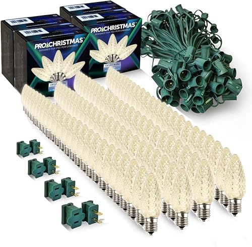 Pro Christmas C9 - Kit de luces LED de Navidad para techos y caminos, corte a medida, grado comercial al aire libre (cable verde con enchufes de