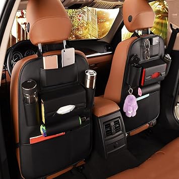 2 Pack PU Leather Premium Car SeatBack Organizer Travel Accessories Kick mats Back seat Protector and Cup Holder Holder Universal Use Seat Covers 2317 in