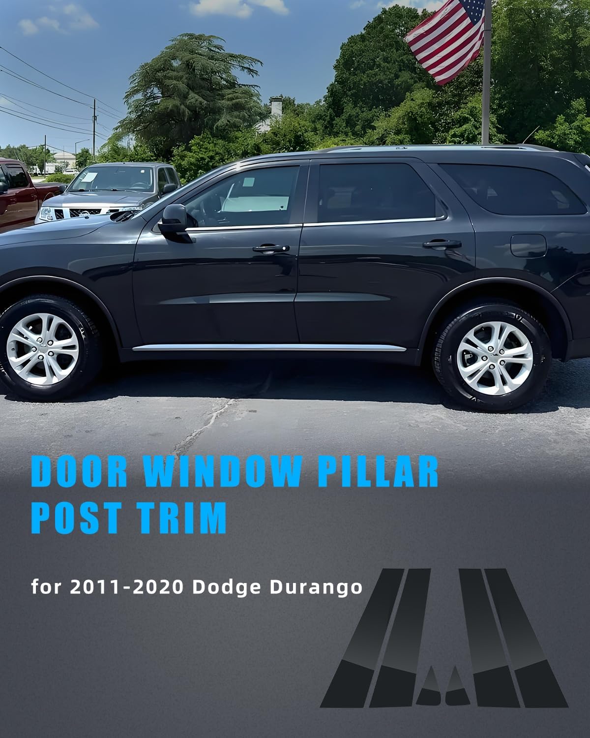 Door Window Trim for Dodge Durango 2011-2020, Glossy Black Window Pillar Post Trim Kit, Strong Toughness PC Material Car Center Protect Stickers, 6 PCS