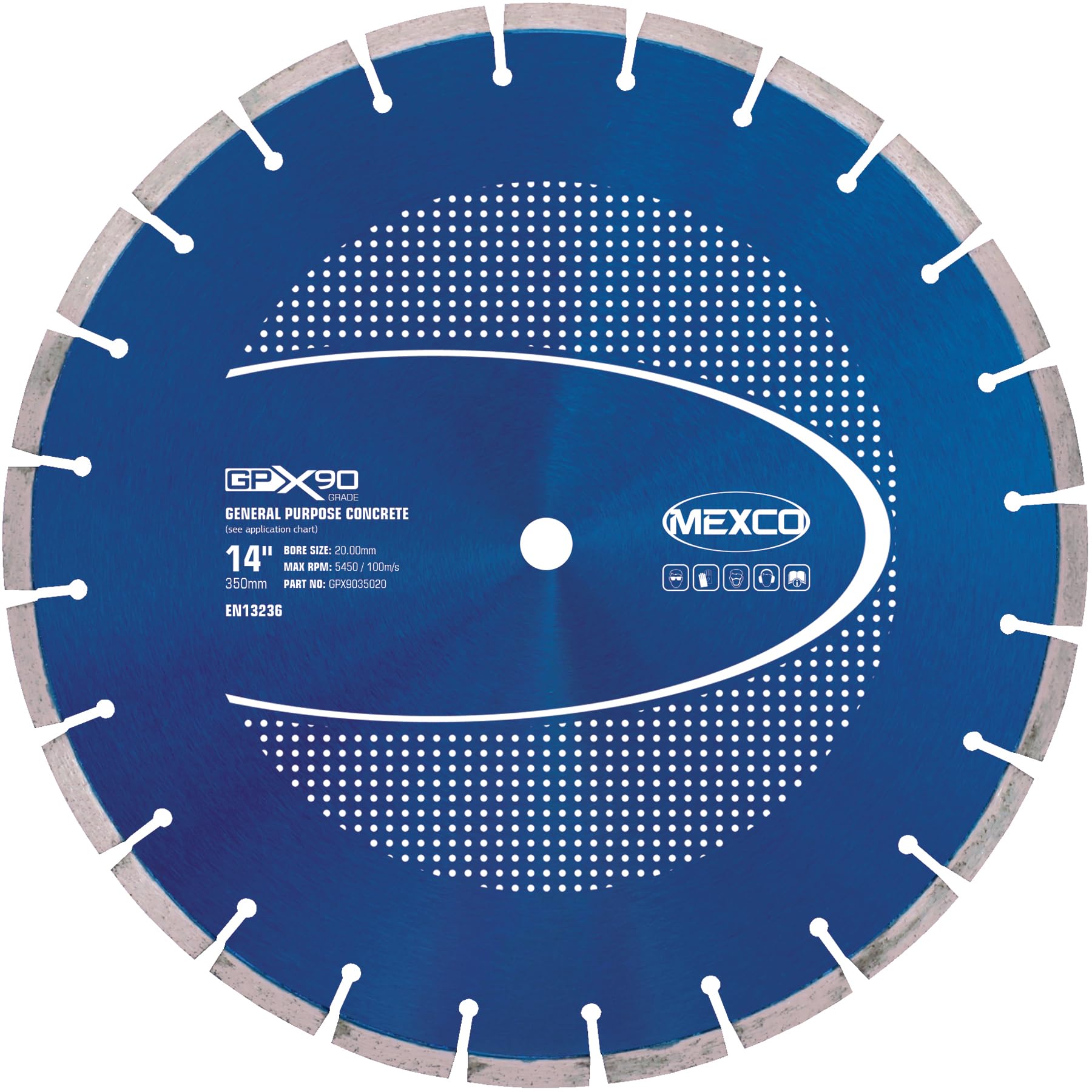Mexco GPX90 General Purpose Diamond Blade, High-Performance Cutting Disc for Non-Abrasive Concrete Materials – 350mm, 10mm Segment Height, 20mm Bore