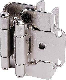 Decobasics 20 Pack 1/2" Overlay Brushed Nickel Cabinet Hinges for Cabinet Doors (10 Pairs) – Self-Closing Semi-Wrap Face Frame Hinges for Cupboard & Kitchen Doors w/Screws & Quiet Bumpers