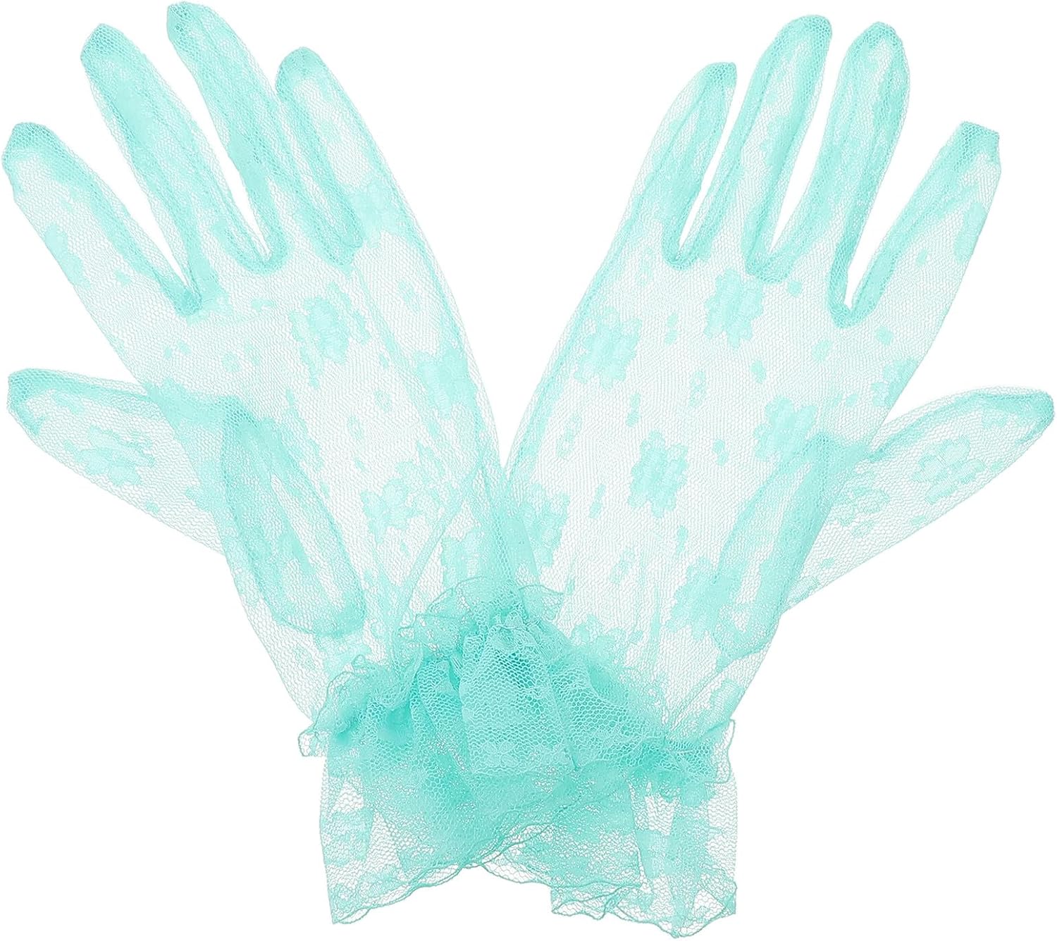 Lace Short Wedding Gloves for Women, Elegant Bridal Evening Gloves, Tea Party Costume Accessories, Light Green Floral Pattern