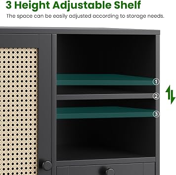Farini Side Buffet Cabinet with Rattan Doors,Kitchen Sideboard with 2 Drawers Coffee Bar Storage Console Table,Black,27.6 inch