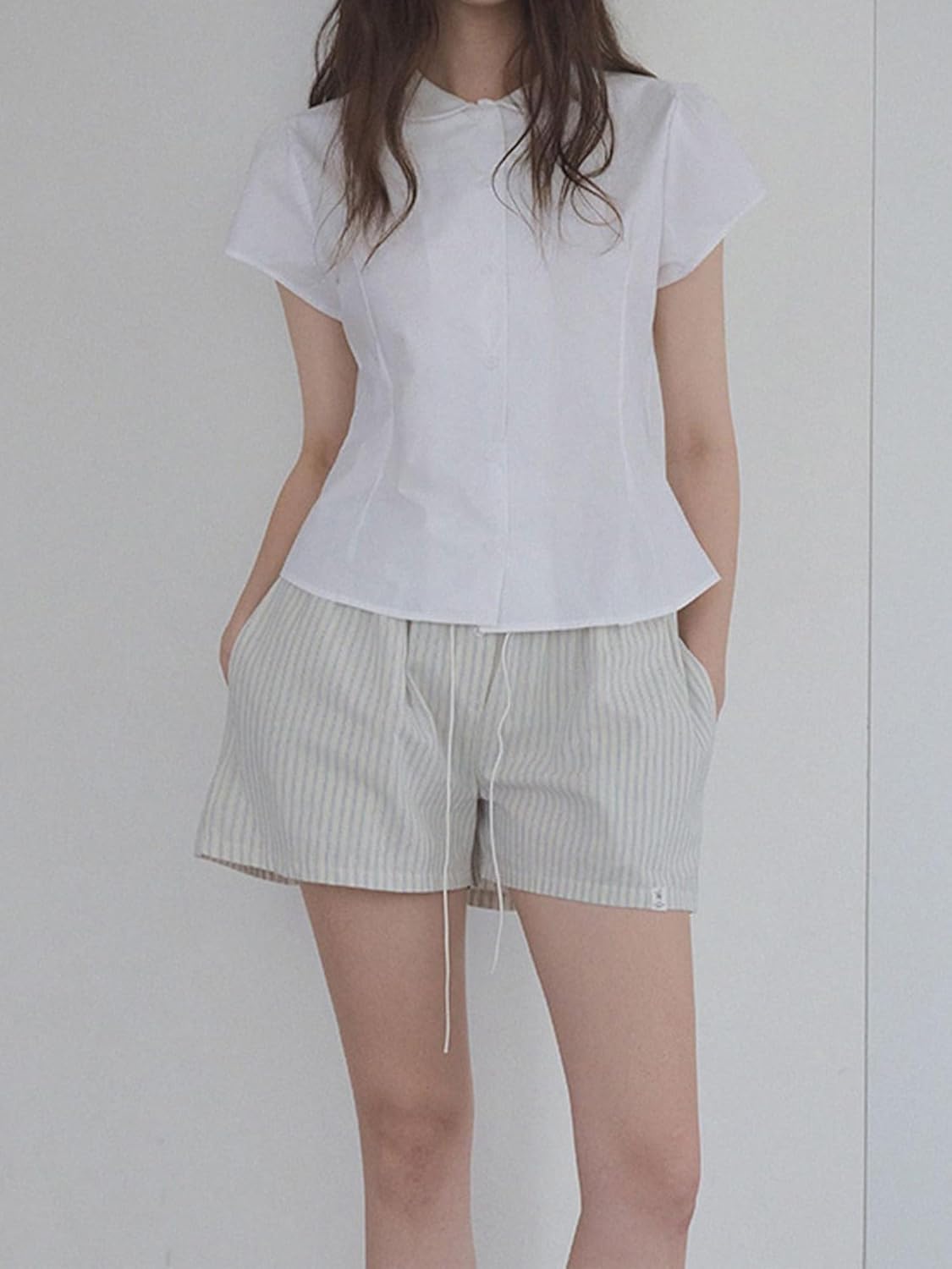 SUNNOW Women's Short Sleeve Button Down Shirt, Mini Round Collar Blouse, Regular Fit Basic Top for Casual & Office Wear - Image 4