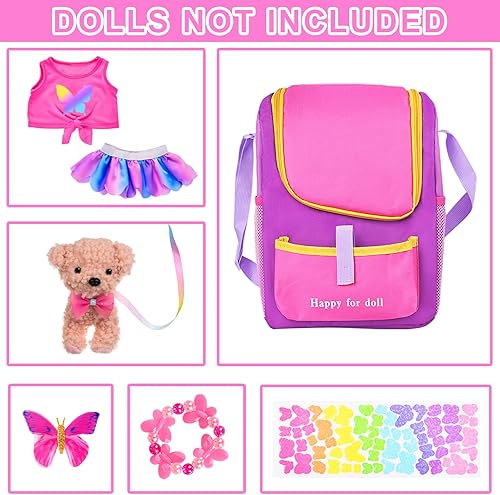 Miniatura 2 de 7 Artículos 18 Inch Dolls Bag Carrier Set and Doll Accessories Incluyendo Ropa de Muñeca de 18 pulgadas, Pegatina, Horquilla de Mariposa, Pulsera y