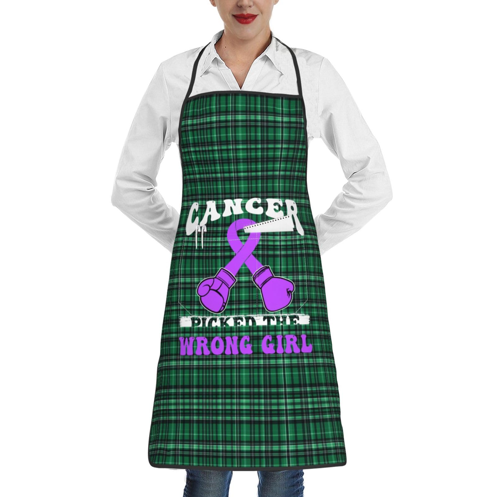 nopicsn Cancer Picked The Wrong Girl Alzheimers Apron for cooking with Pockets Women Men Kitchen Chef Funny Aprons