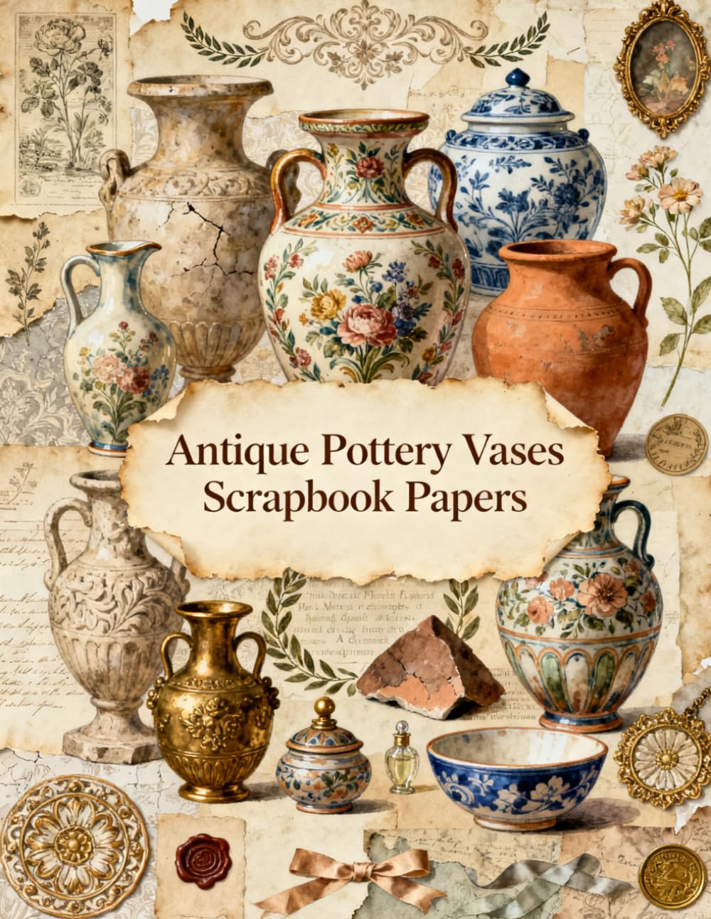 Antique Pottery Vases Scrapbook Papers: Ceramic Vases, Porcelain, Earthenware, Floral Motifs, Amphorae, Urns, Antique Tiles & Museum Ephemera