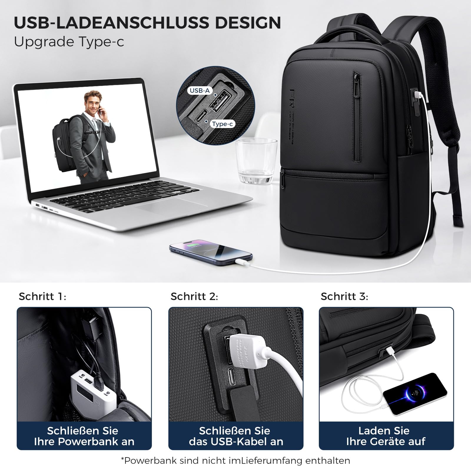 Fenree.geer 1800D Erweiterbarer Laptop Rucksack,Rucksack Herre 21,6L-32,4L | Wasserdich ,15,6 Zoll Reiserucksack, USB-Ladeanschluss,Laptoptasche für Herren und Damen Arbeit Reisen Rucksack