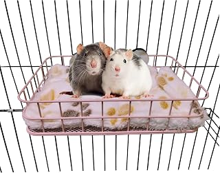Rat Cage Platform Accessories Hanging Rat Ledge Metal Ferret Hammock Squirrel Cage Bed Small Animal Habitat for Hamster, Sugar Glider, Rat- Pink