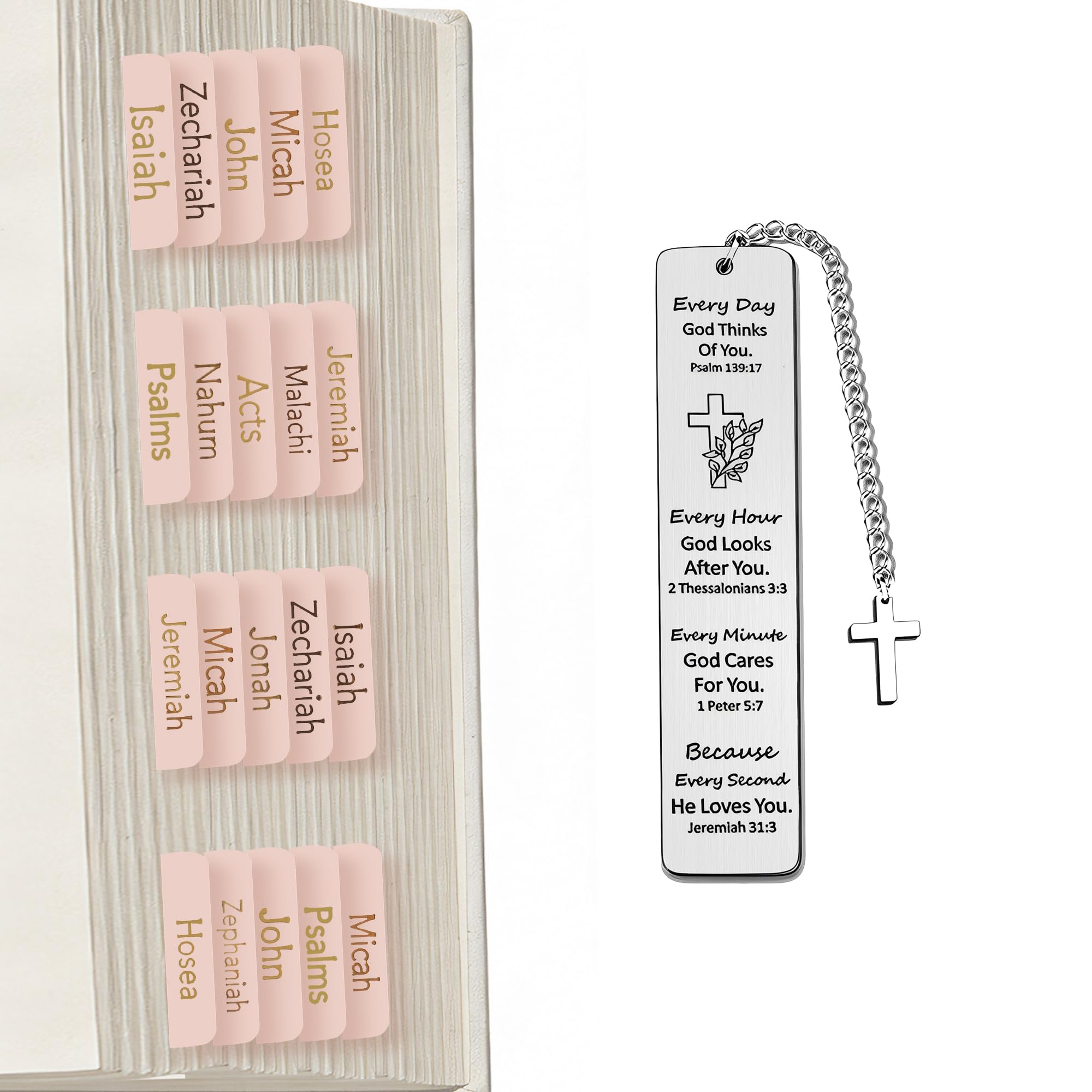 75 Pieces Pink Bible Tabs Set with Gold Foil & Metal Bookmark