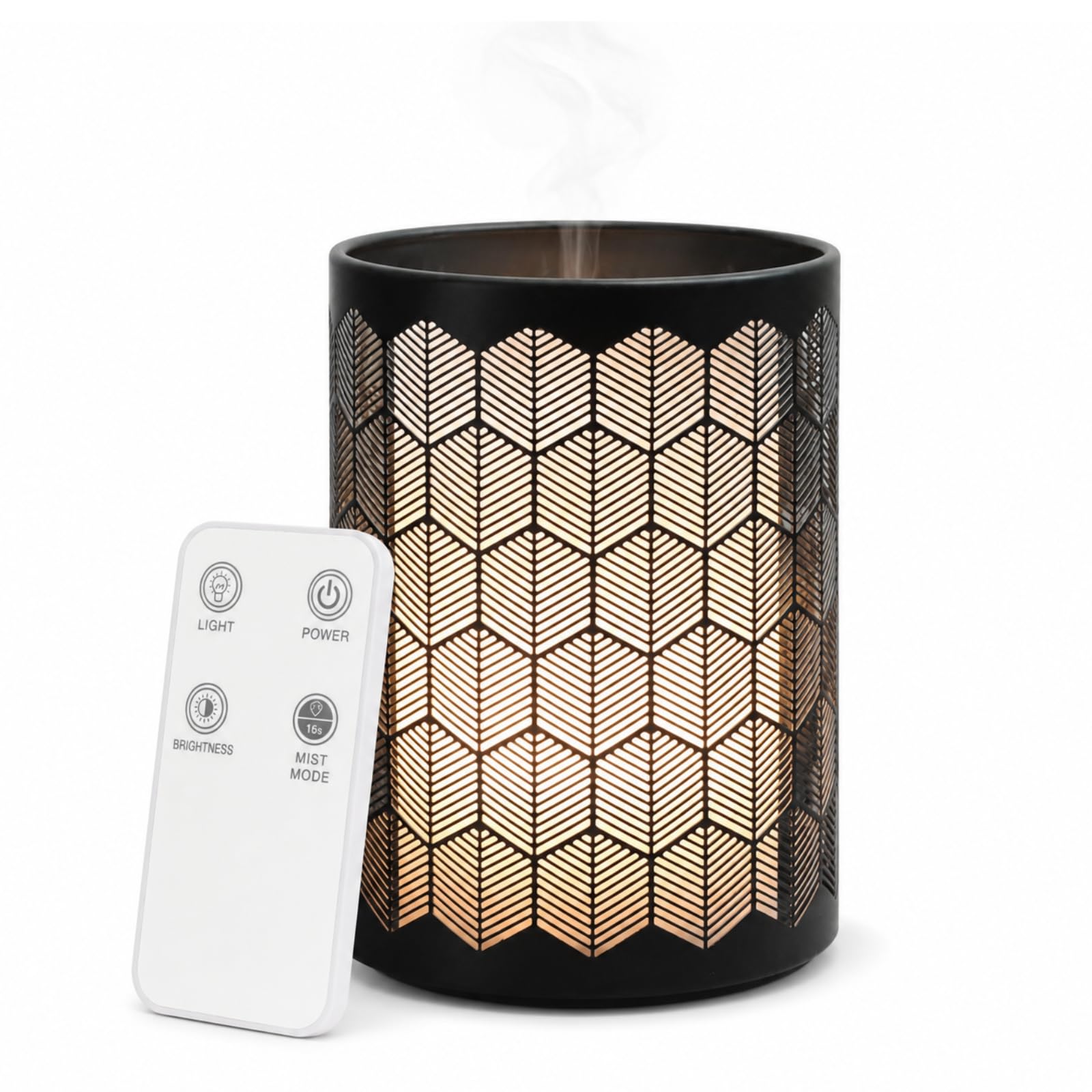 Zen’Arôme Diffuseur d’Huile Essentielle Verone – Diffusion Ultrasonique pour Aromathérapie à Froid - avec Télécommande - Éclairage LED Effet Bougie – en Métal et Verre