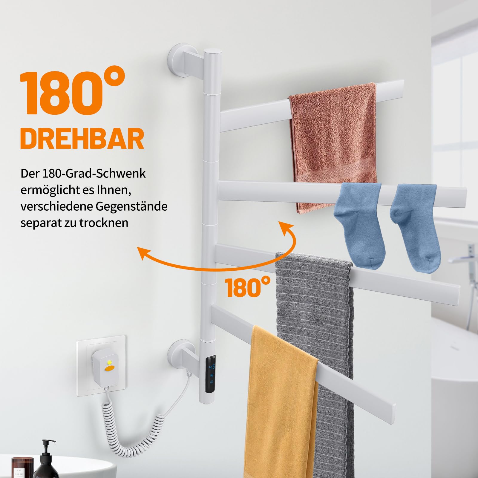 Handdoekverwarmer met elektrisch systeem in koolstofstaal