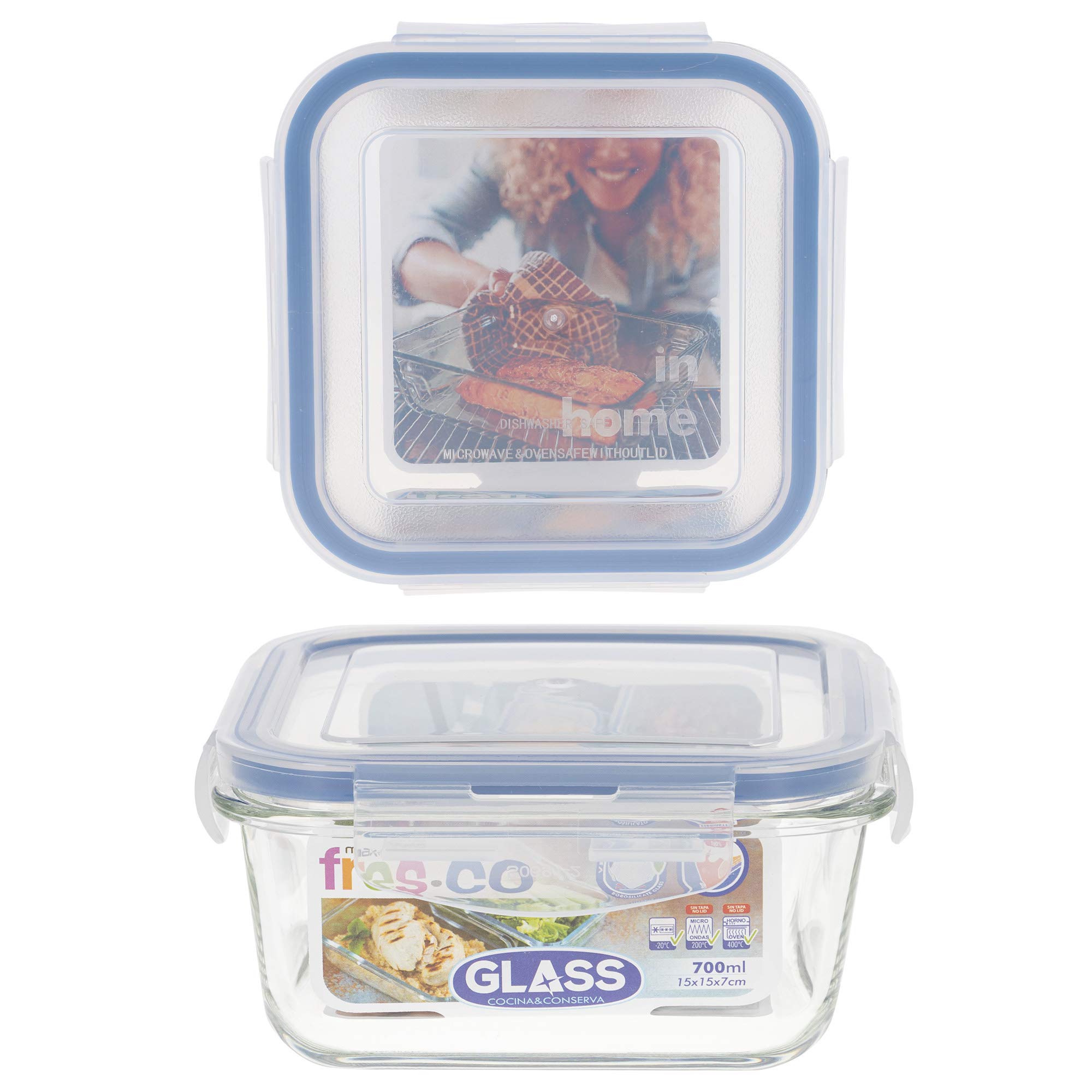 Aktive 49 Set 8 pojemników Hermetyczna żywność, Szkło, 15 x 15 x 7 cm, 700 ml