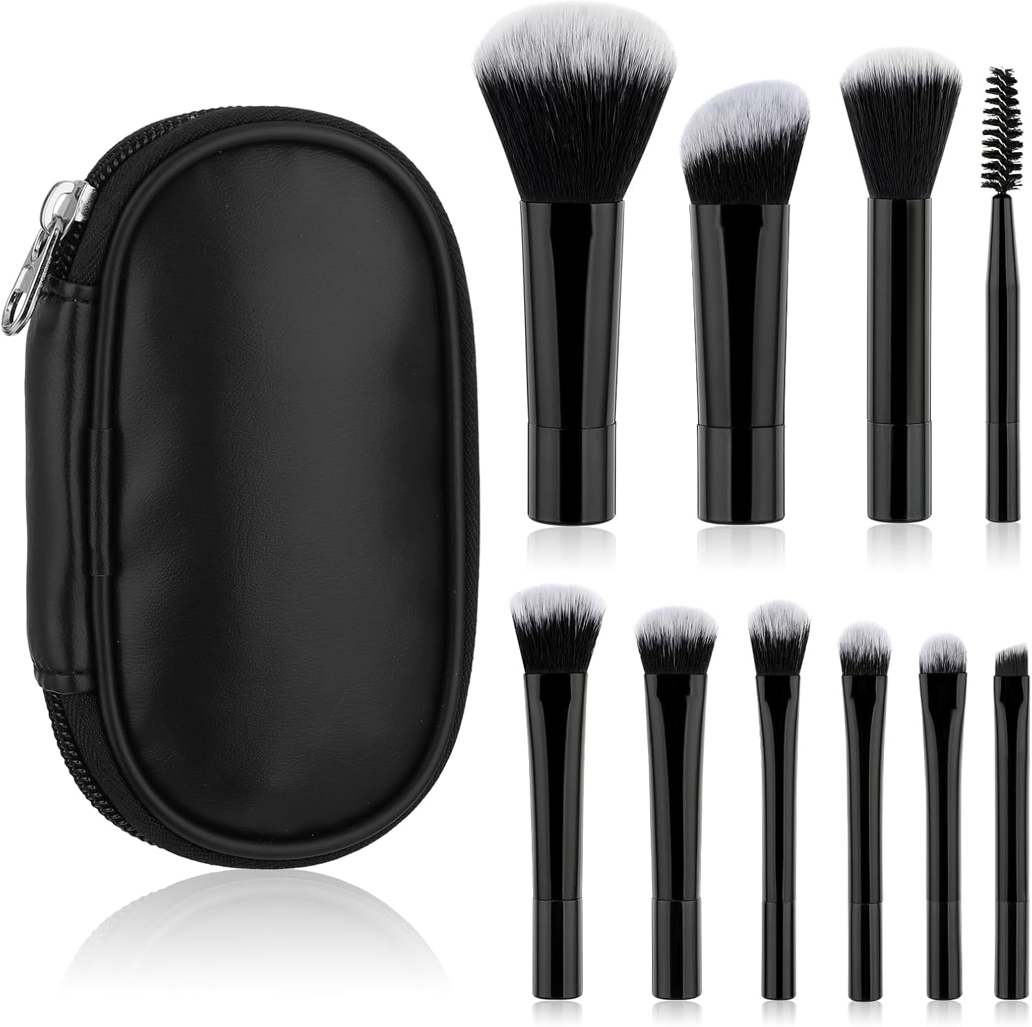 10 stuks make-upkwasten voor op reis, mini-make-upkwasten voor onderweg, met etui, draagbaar, voor het borstelen van wimpers, foundation, oogschaduw, contour, rouge, concealer