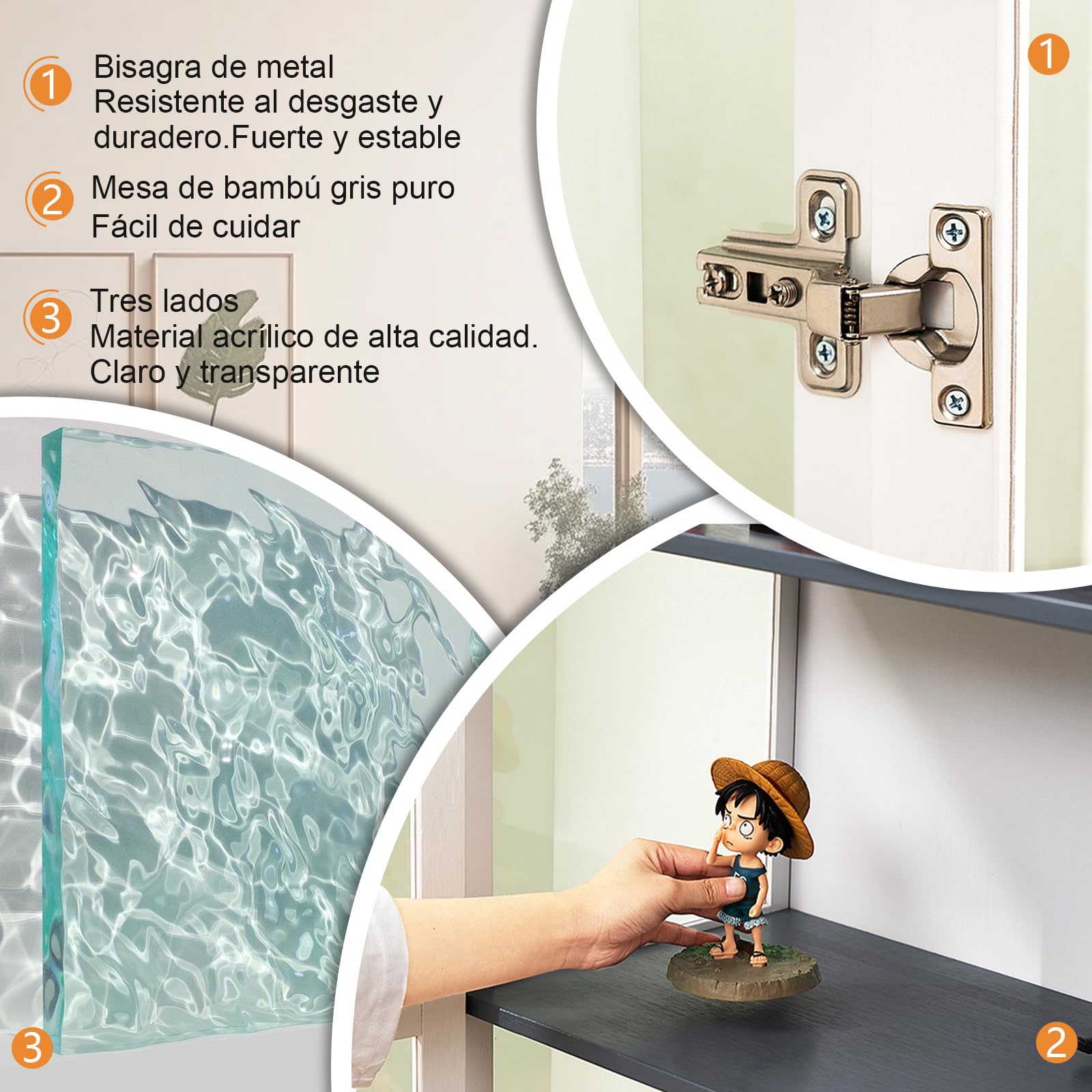 Vitrina expositora para Colecciones, Vitrina Cristal Vitrina expositora vidro à Prova de pó, Design de Porta de armário com LAPE sin luz.(82x 33 x 161cm/Blanco)