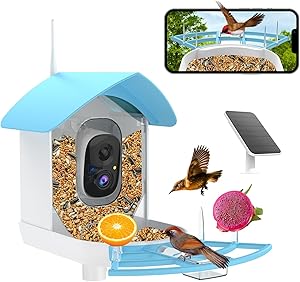 Bird Feeder with Camera, Smart AI Bird Breed Recognition,Birds Motion Detection with Real Time Notice, Solar Powered Auto Capture Bird Watching WiFi Camera,Gifts for Birdlover,Family,SkyBlue asin的图片