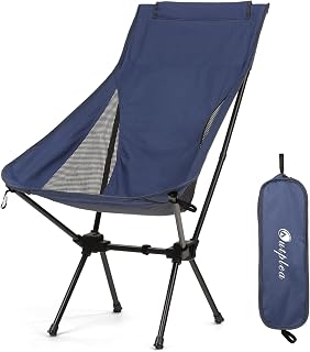 High Back Camping Chair, Portable Outdoor Chair, Blue | with Carry Bag and Sinking Feet and Side Pocket, Foldable Compact Size, Lightweight, for Hiking Lawn Travel Picnic Beach
